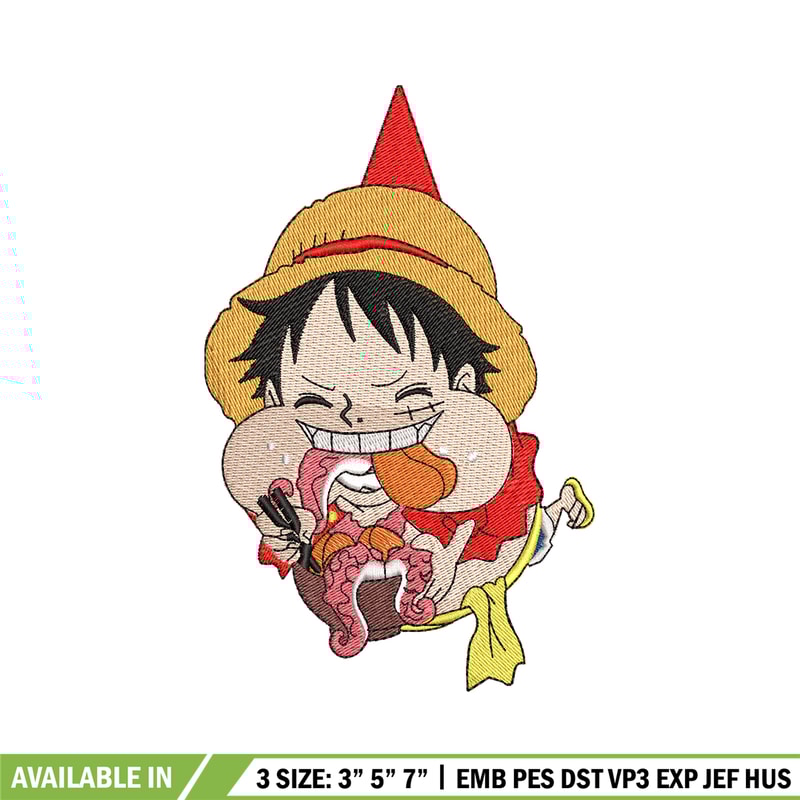 Luffy eating meat embroidery design, One Piece embroidery, logo design, Embroidery shirt, anime shirt, Instant download.jpg