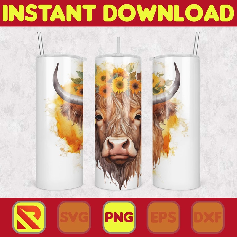 Highland Cow Tumbler Wrap, Western 20 oz Skinny Tumbler Sublimation Design, Custom Name Personalised Tumbler Wrap Designs PNG (92).jpg