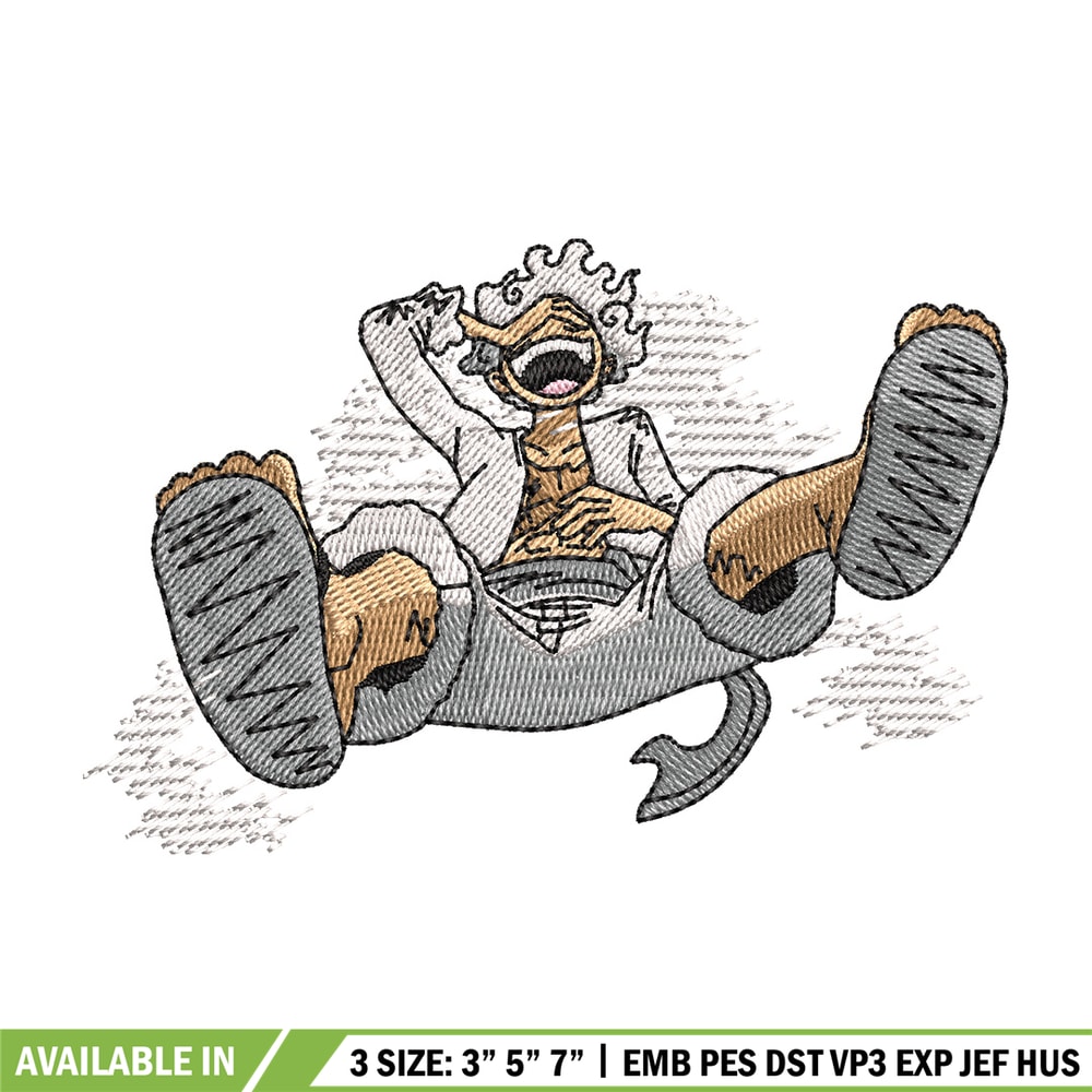 Luffy gear 5 embroidery design, One piece embroidery, Anime design, Embroidery shirt, Embroidery file, Digital download.jpg