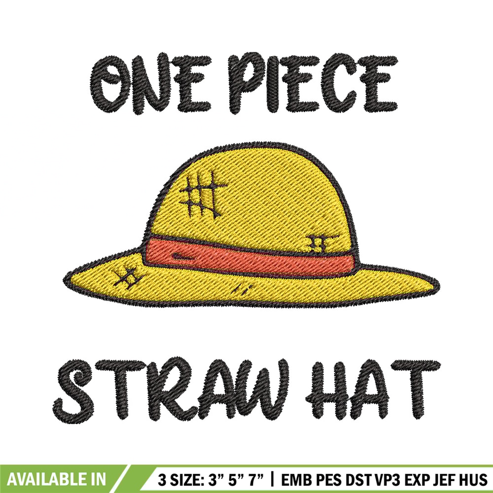 Luffy hat embroidery design, One piece embroidery, Anime design, Embroidery file, Embroidery shirt, Digital download.jpg