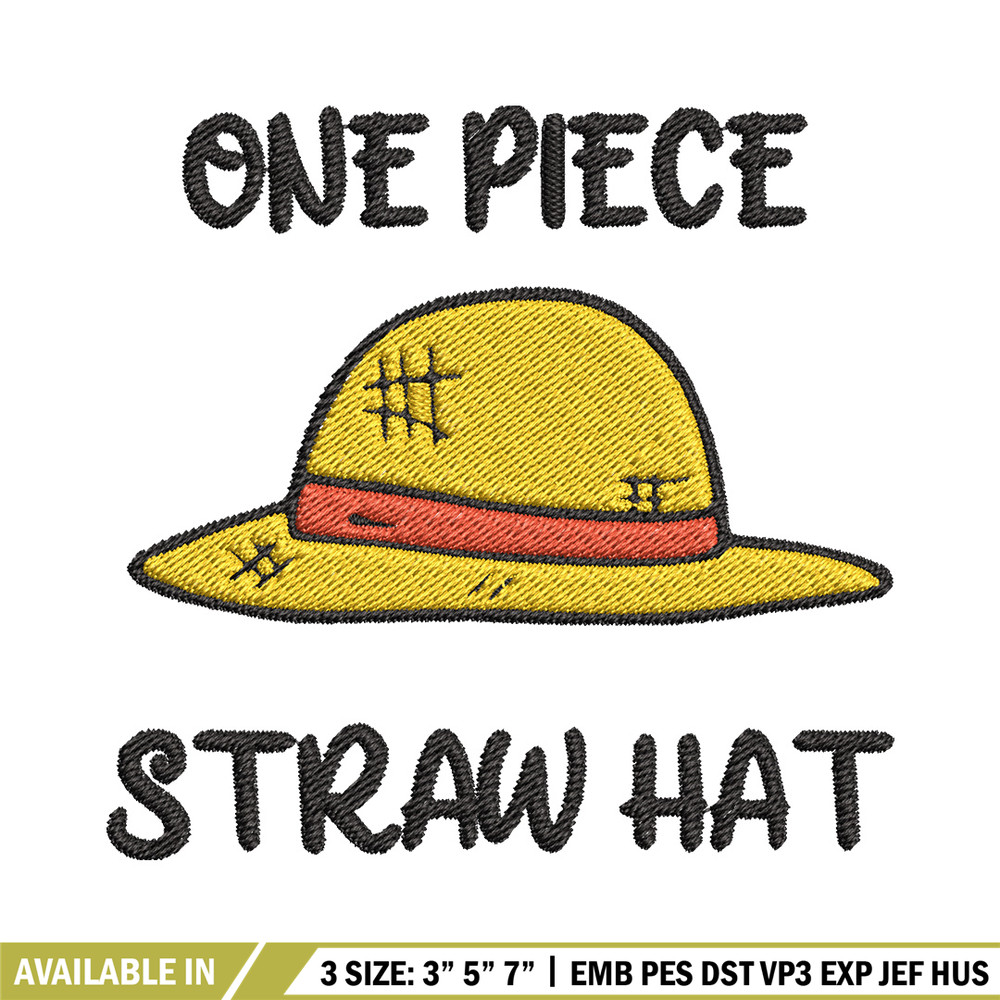 Luffy hat embroidery design, One piece embroidery, Anime design, Embroidery file, Embroidery shirt, Digital download.jpg
