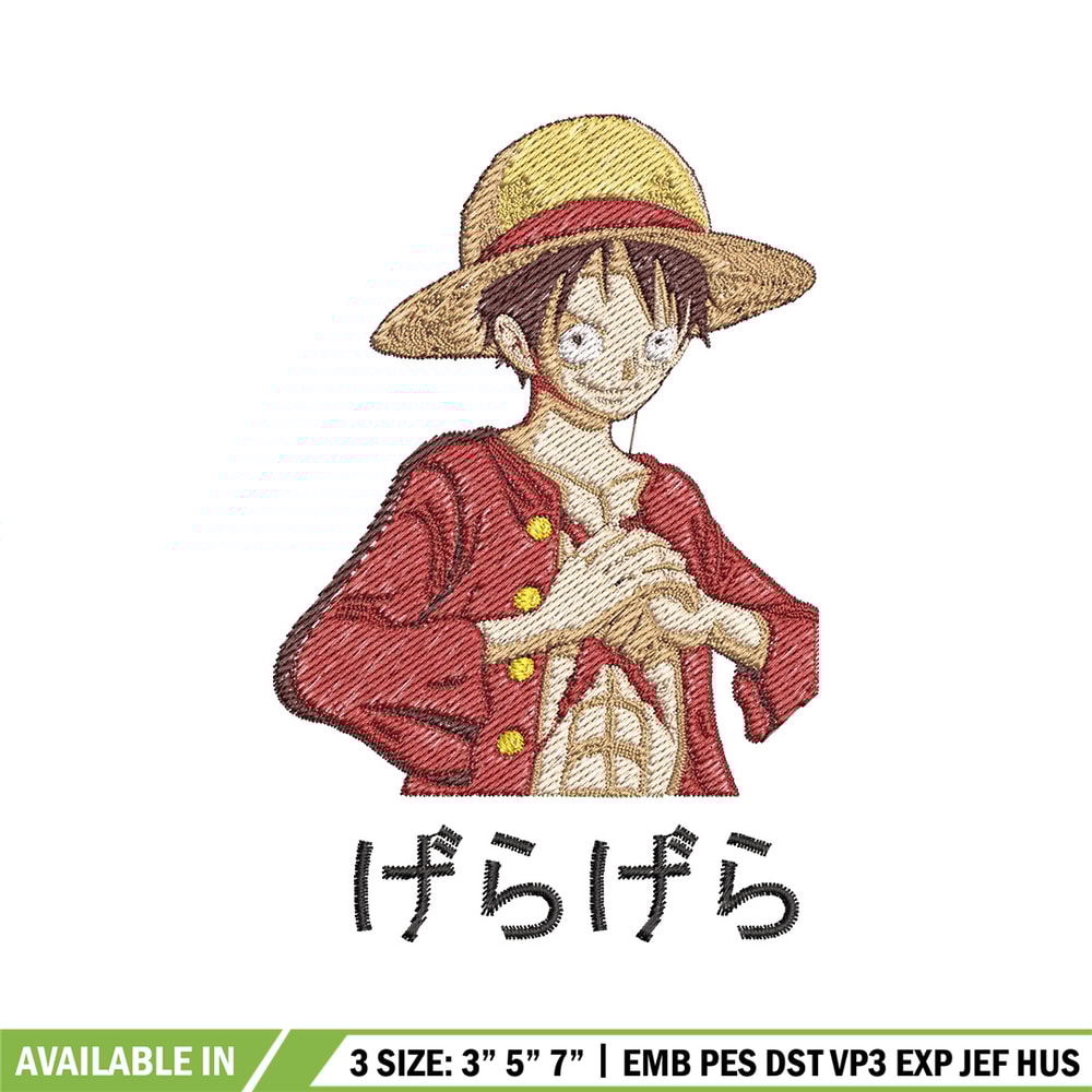 Luffy man embroidery design, One piece embroidery, Anime design, Embroidery file, Embroidery shirt, Digital download.jpg