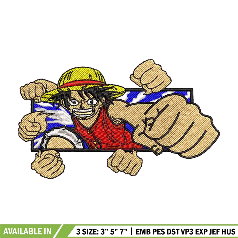 Luffy Punch embroidery design, One Piece embroidery, embroidery file, anime design, anime shirt, Digital download.jpg