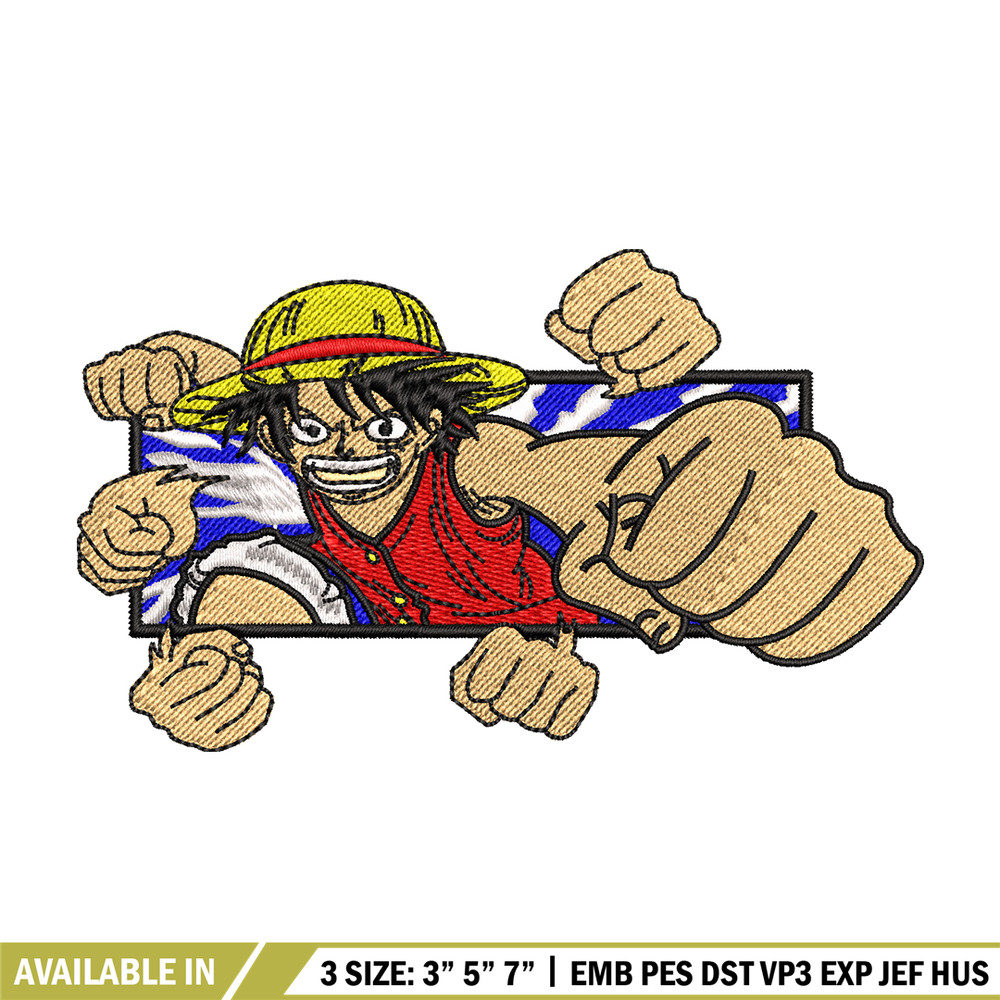 Luffy Punch embroidery design, One Piece embroidery, embroidery file, anime design, anime shirt, Digital download.jpg