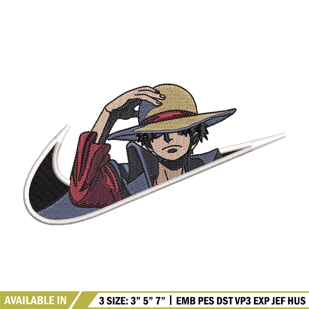 Luffy swoosh embroidery design, One piece embroidery, Nike design, Embroidery shirt, Embroidery file, Digital download.jpg