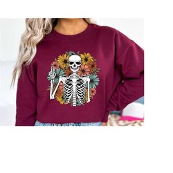 skeleton sweatshirt, wildflower hoodie ,cute skeleton sweatshirt, funny retro shirt, skeleton shirt, funny skeleton shi