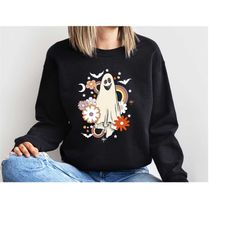 floral ghost halloween sweatshirt ,retro halloween shirt ,vintage floral hoodie, retro fall shirt, vintage ghost shirt,