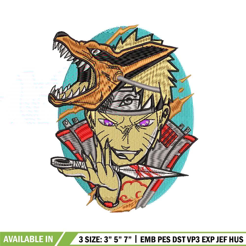 Naruto kurama mask embroidery design, Naruto embroidery, embroidery file, anime design, anime shirt, Digital download.jpg