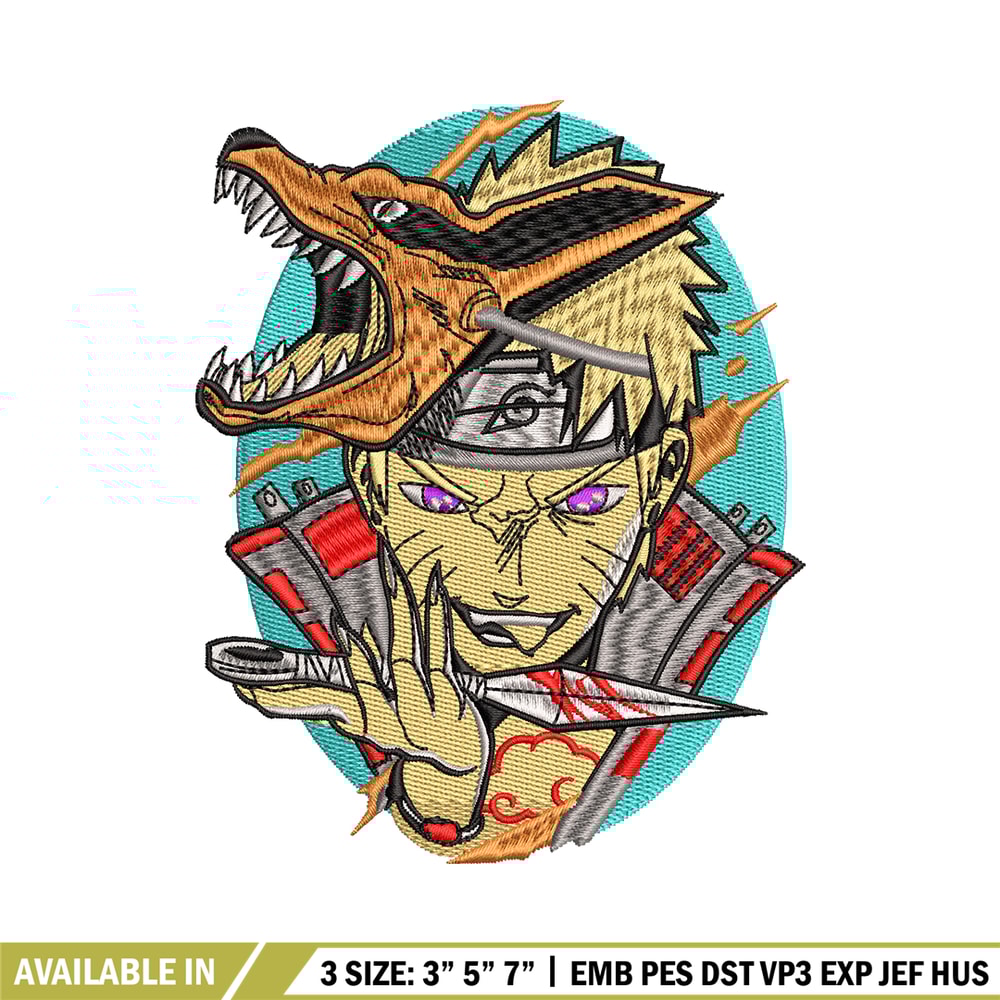 Naruto kurama mask embroidery design, Naruto embroidery, embroidery file, anime design, anime shirt, Digital download.jpg