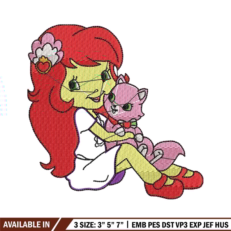 Morangunho gato aplique embroidery design, cartoon embroidery, Embroidery file, Nike design, Instant download.jpg