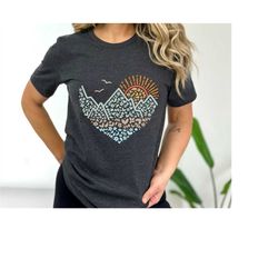 mountains heart vneck / mountain vneck shirt / hiking vneck shirt / take me to the mountains vneck tee / mountain heart