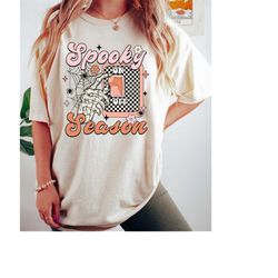 spooky season on shirt, stay spooky halloween sweatshirt, spooky vibes halloween shirt, retro skeleton halloween shirt,