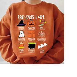 vintage god says i am halloween sweatshirt, halloween bible shirt, spooky season shirt, halloween jesus sweatshirt, hall