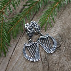 Harp earrings, Celtic style, Sterling silver, Made to Order