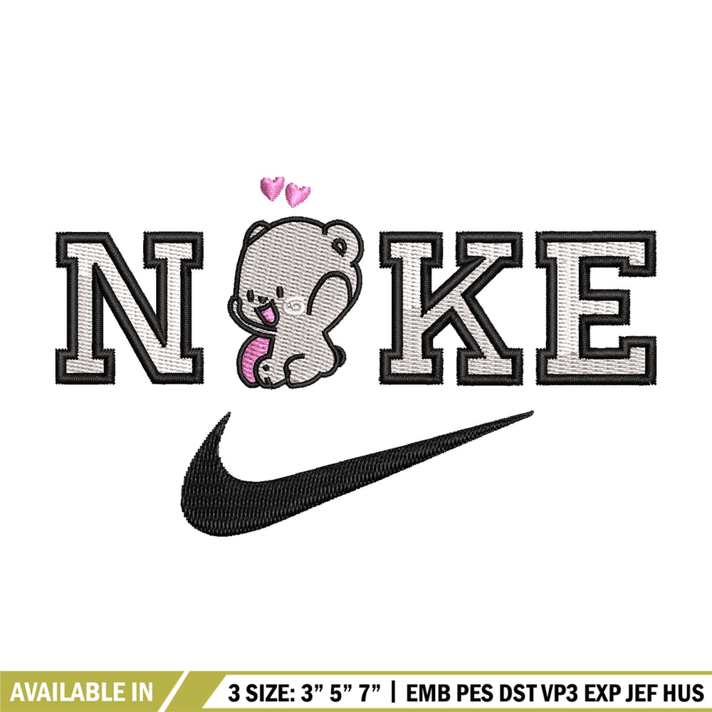 Nike x bear cute embroidery design, Bear embroidery, Nike design, Embroidery shirt, Embroidery file, Digital download.jpg