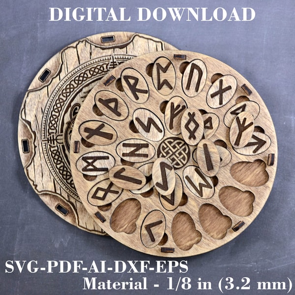 Digital laser cut file for Celtic runes set in round box, Wo | Inspire ...