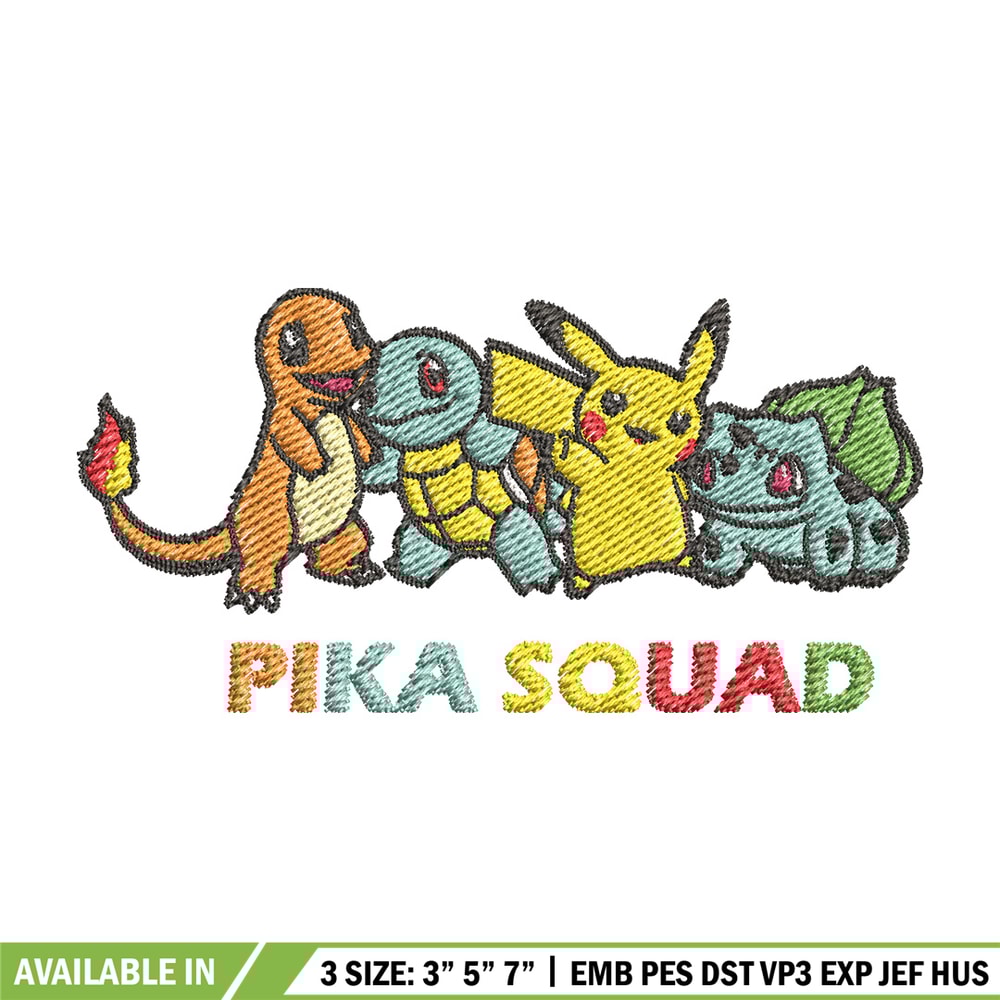 Pika squad embroidery design, Pokemon embroidery, Anime design, Embroidery file, Digital download, Embroidery shirt.jpg