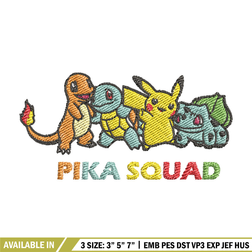 Pika squad embroidery design, Pokemon embroidery, Anime design, Embroidery file, Digital download, Embroidery shirt.jpg