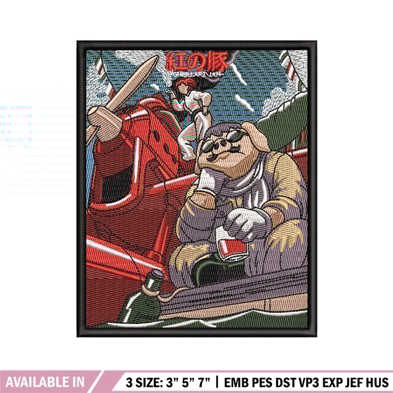 Porco Rosso embroidery design, Ghibli embroidery, Anime design, Embroidery shirt, Embroidery file, Digital download.jpg