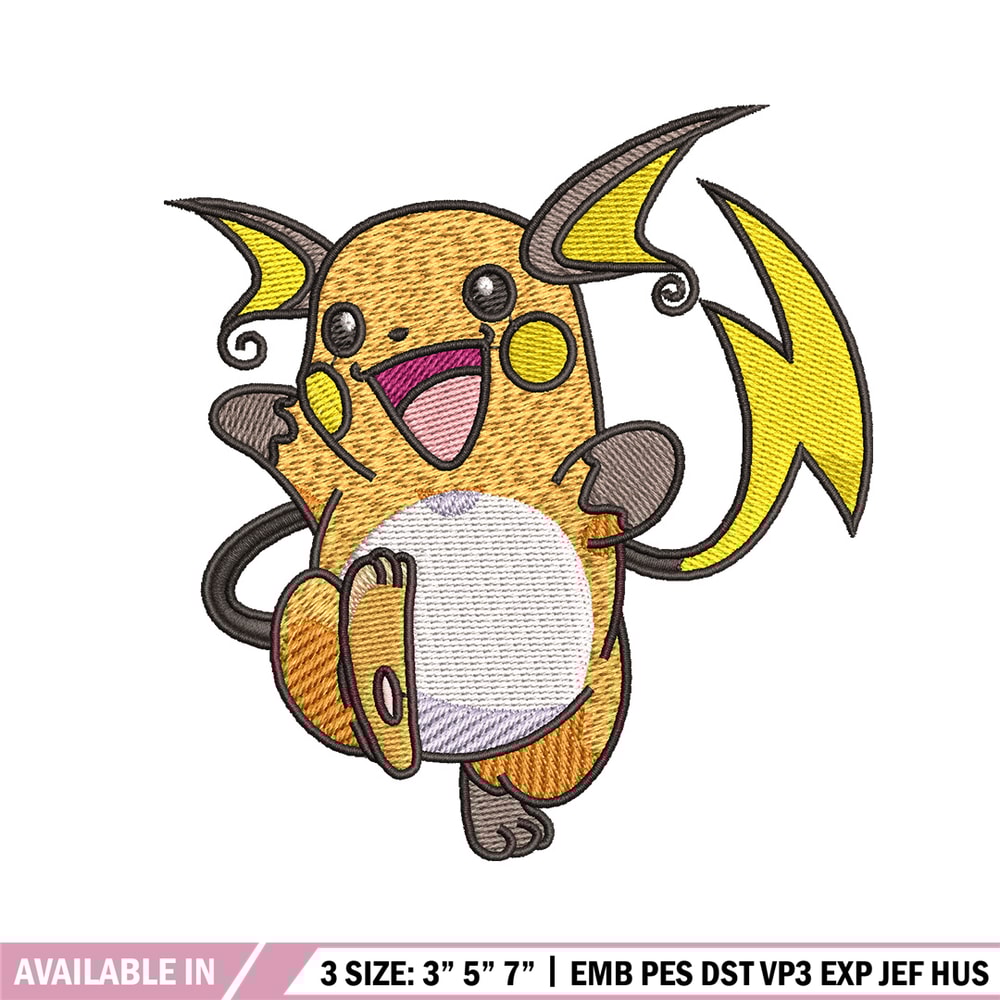 Raichu embroidery design, Pokemon embroidery, Embroidery shirt, Embroidery file, Anime design, Digital download.jpg