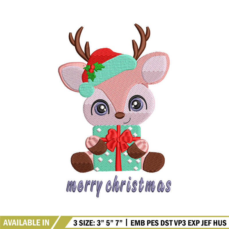 Reindeer chibi embroidery design, Chrismas embroidery, Embroidery file, Embroidery shirt, Emb design,Digital download.jpg