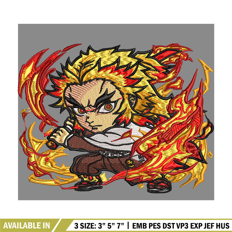 Rengoku Kyoujurou chibi embroidery design, Kimetsu no Yaiba embroidery, embroidery file, anime design, Digital download.jpg