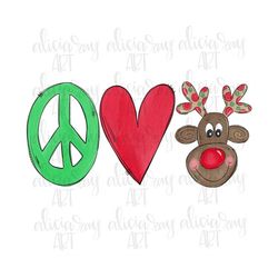 Christmas Sublimation Design | Hand Drawn | PNG Digital Download | Peace Love Reindeer | Christmas Design