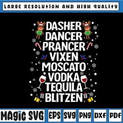 dasher dancer prancer vixen moscato vodka tequila blitzen svg, drinking holiday party, funny christmas, christmas gift s