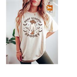 comfort colors halloween shirt, boot scootin spooky western halloween tshirt, cute ghost shirt, cowgirl halloween wester