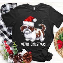 shih tzu christmas tshirt, dog christmas tshirt, christmas lights tee, santa shih tzu tshirt, shih tzu christmas -a1118