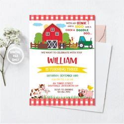 personalized file farm birthday party invitation png only, farm animals birthday invitation png, printable, instant