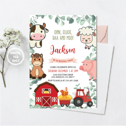 personalized file farm birthday invitation png file only, barn animals party invite png, red boy barnyard animals