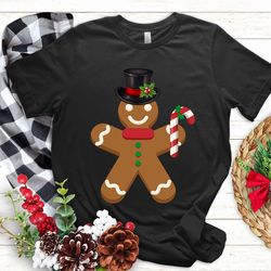 gingerbread man cookie with santa claus hat christmas t shirt, gingerbread man, gingerbread, gingerbread t shirt -a1132
