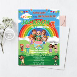 personalized file baby birthday invitation, printable birthday party invitation, cocomelon birthday invitation,