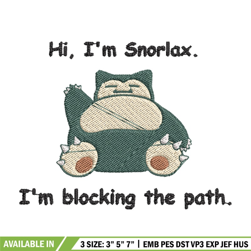 Snorlax embroidery design, Pokemon embroidery, Anime design, Embroidery file, Digital download, Embroidery shirt.jpg