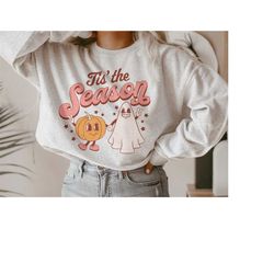 retro halloween sweatshirt, tis the season pumpkin sweatshirt, halloween crewneck, cute ghost sweatshirt, halloween swea