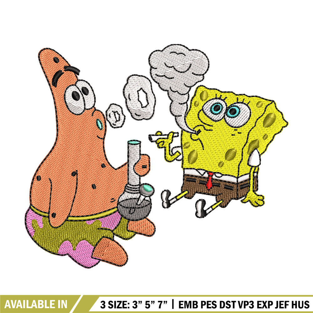 Spongebob smoke embroidery design, Spongebob embroidery, Emb design, Embroidery shirt, Embroidery file, Digital download.jpg