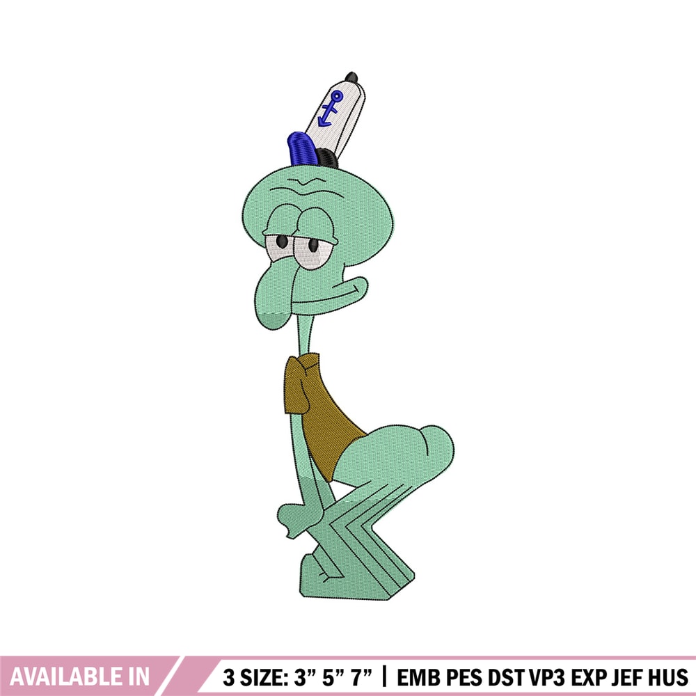 Squidward embroidery design, Spongebob embroidery, Embroidery file, Embroidery shirt, Emb design, Digital download.jpg