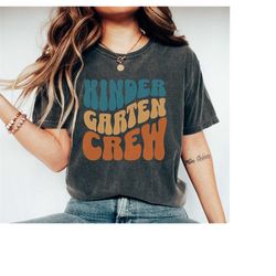 comfort colors kindergarten crew teacher shirt, kindergarten teacher tshirt, back to school shirt, retro teacher team sh