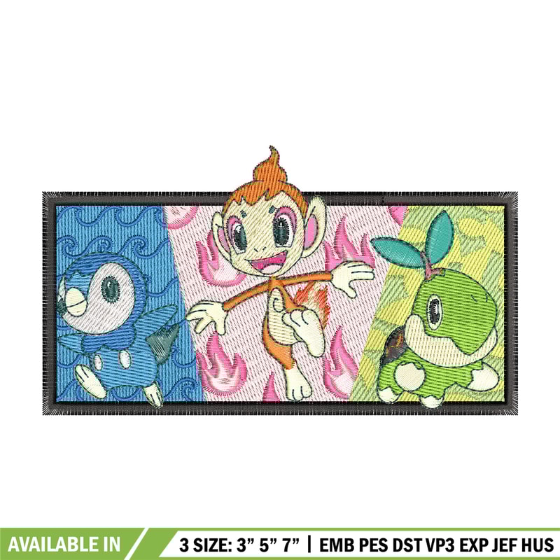 Starter Gen 4 embroidery design, Pokemon embroidery, Anime design, Embroidery shirt, Embroidery file, Digital download.jpg