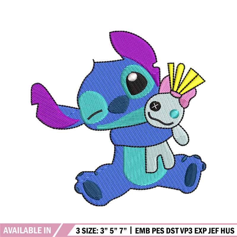 Stitch With Doll embroidery design, Stitch cartoon embroidery, cartoon design, embroidery file, Digital download.jpg