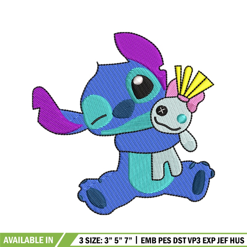 Stitch With Doll embroidery design, Stitch cartoon embroidery, cartoon design, embroidery file, Digital download.jpg
