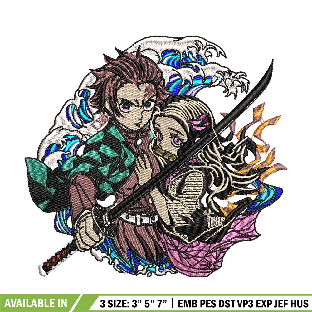 Tanjiro and Nezuko embroidery design, Kimetsu no Yaiba embroidery, logo design, anime design, Digital download.jpg