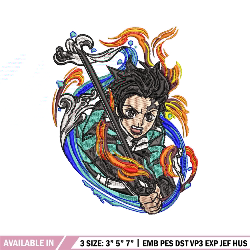 Tanjiro fire and water embroidery design, Kimetsu no Yaiba embroidery, anime design, anime shirt, Digital download.jpg