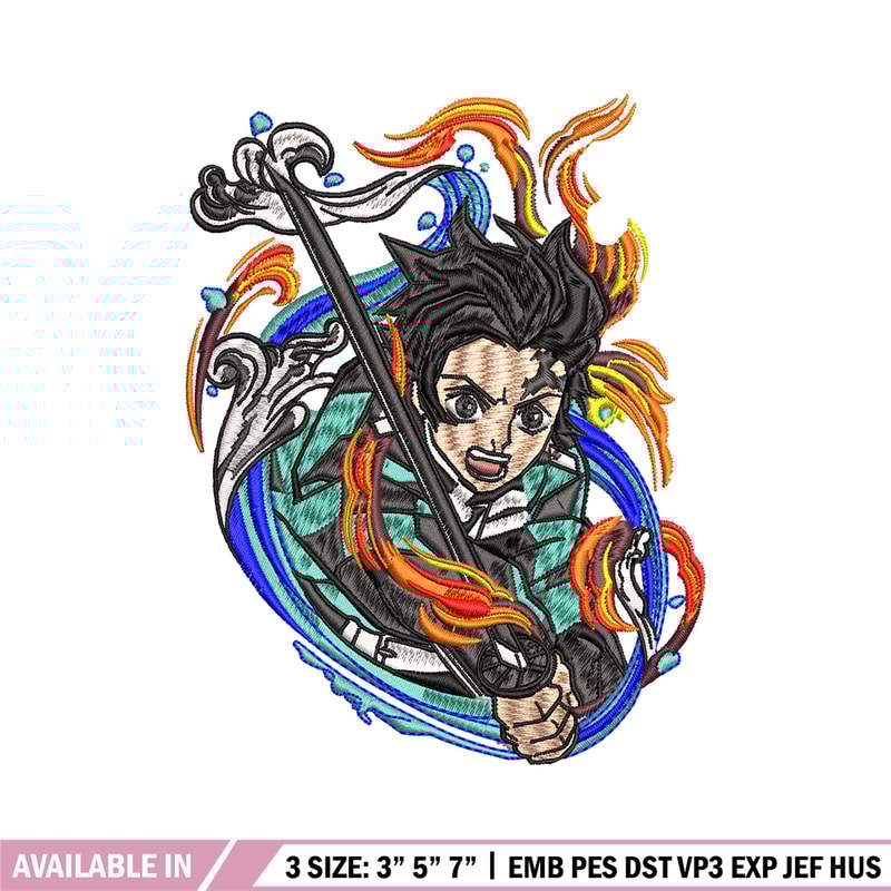 Tanjiro fire and water embroidery design, Kimetsu no Yaiba embroidery, anime design, anime shirt, Digital download.jpg