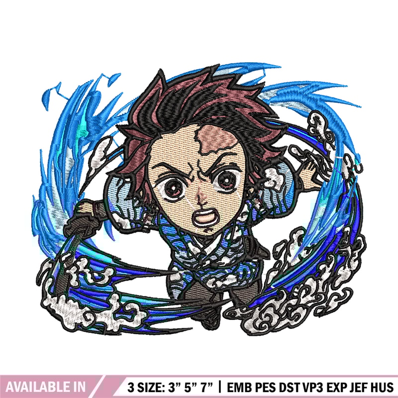 Tanjiro fire breathing chibi embroidery design, Kimetsu no Yaiba embroidery, anime design, anime shirt, Digital download.jpg