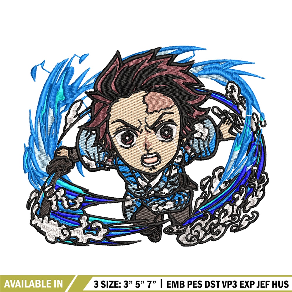 Tanjiro fire breathing chibi embroidery design, Kimetsu no Yaiba embroidery, anime design, anime shirt, Digital download.jpg