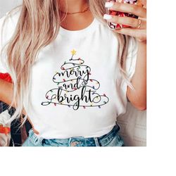 merry and bright christmas shirt, christmas light shirt, cute christmas shirt