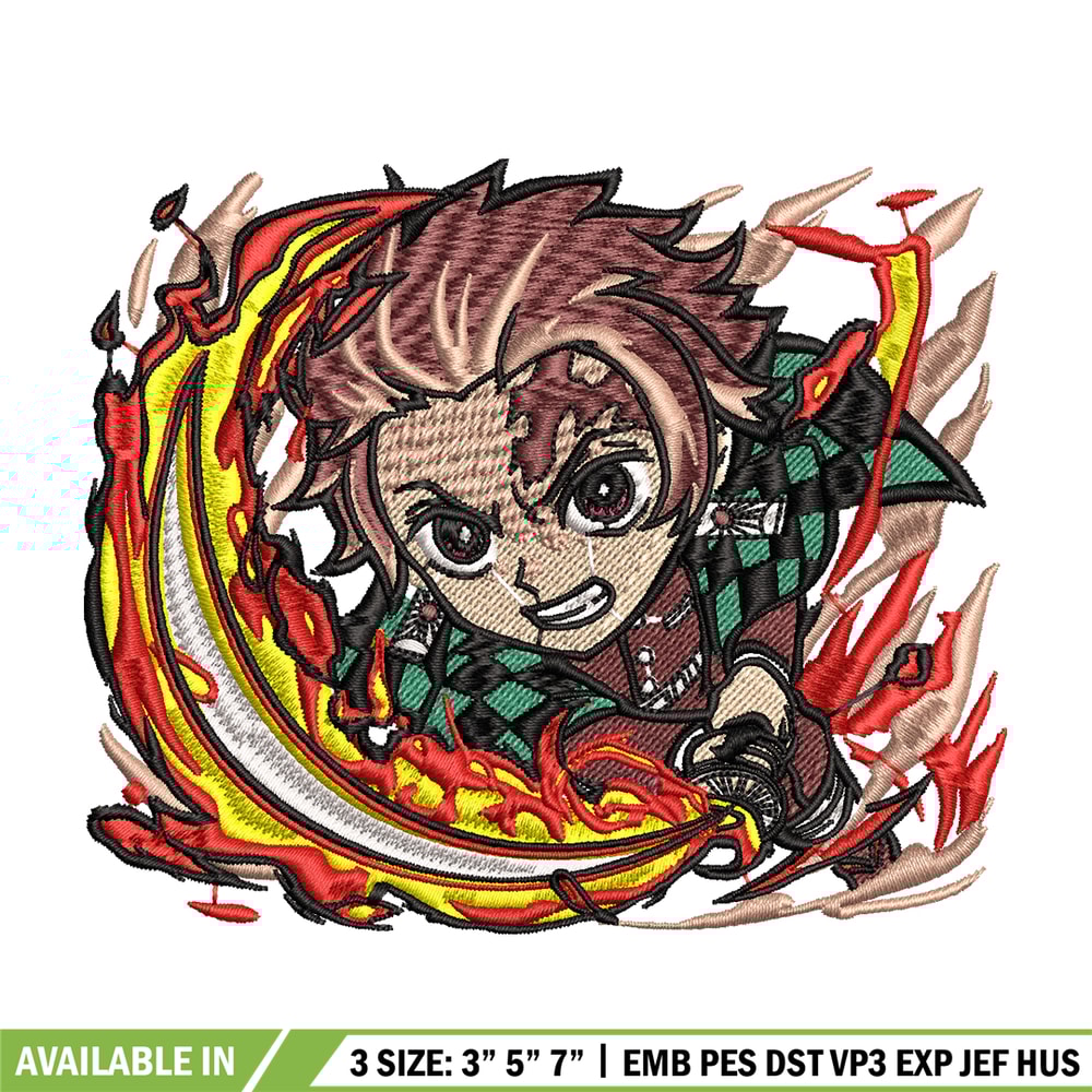 Tanjiro fire breathing chibi embroidery design, Kimetsu no Yaiba embroidery, anime design, logo shirt, Digital download.jpg