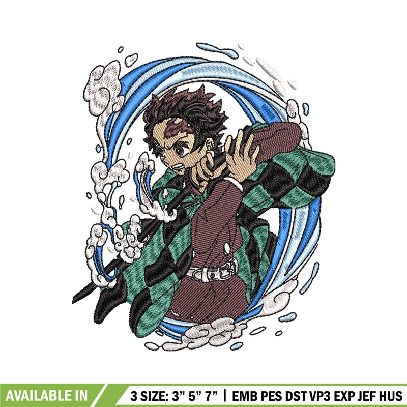 Tanjiro water breathing embroidery design, Kimetsu no Yaiba embroidery, anime design, anime shirt, Digital download.jpg